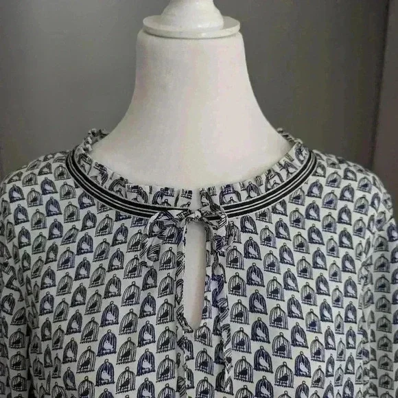 Talbots Blue White Birdcage Long Sleeve Blouse Size 1X - Picture 3 of 6